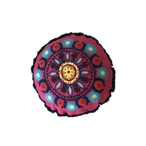Embroidered Round Throw Pillow 18” X 18” Zippered Back